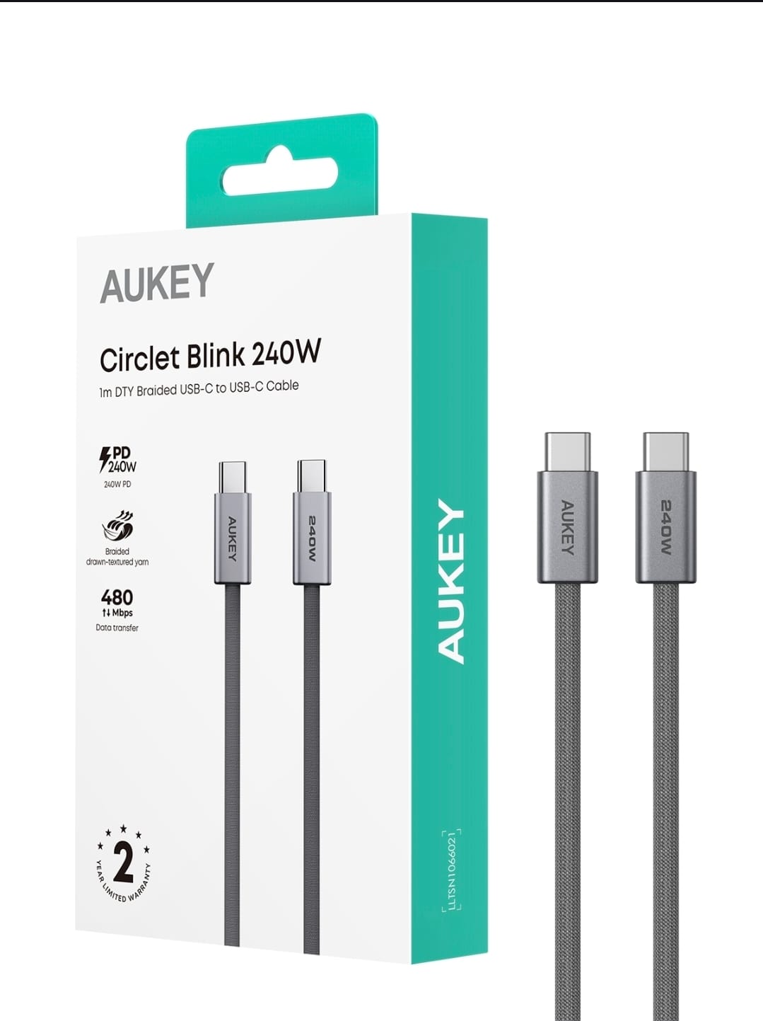 أوكي Circlet Blink  240W  كيبل شحن ومزامنة، مضفر من خامة DTY، USB-C إلى USB-C، طول 1م CB-DCC241 ، ضمان عامين