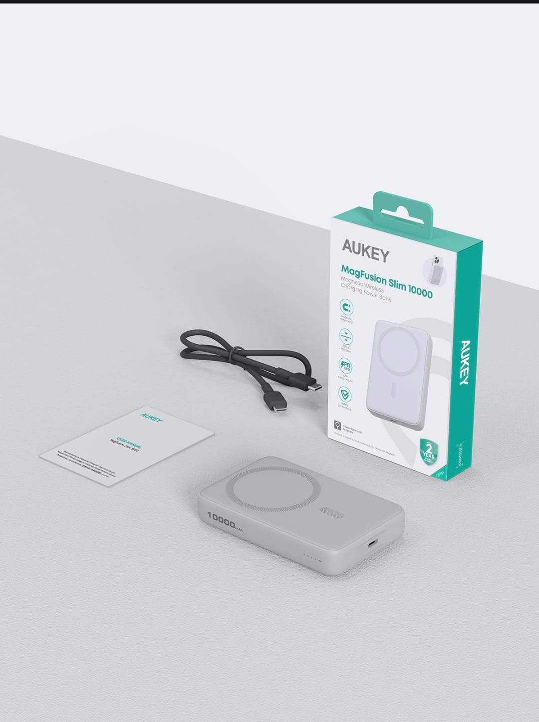 أوكي MagFusion Slim بطارية متنقلة لاسلكية سعة 10,000ملي أمبير تدعم MagSafe بقوة 20 واط PB-MS04 ، ضمان عامين