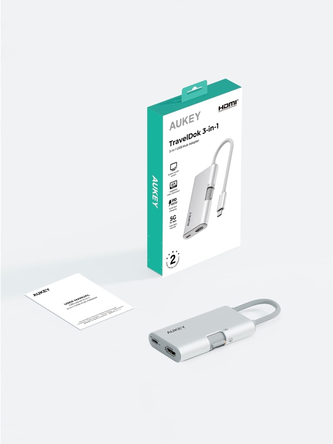 أوكي ترافيل دوك 3 في1 محول بيانات ، 1xHDMI ، 1xUSB-A،1xUSB-C) 5)  جيجابايت في الثانية، 100واط ،4K-60Hz ، UH-CUH01 ، ضمان عامين