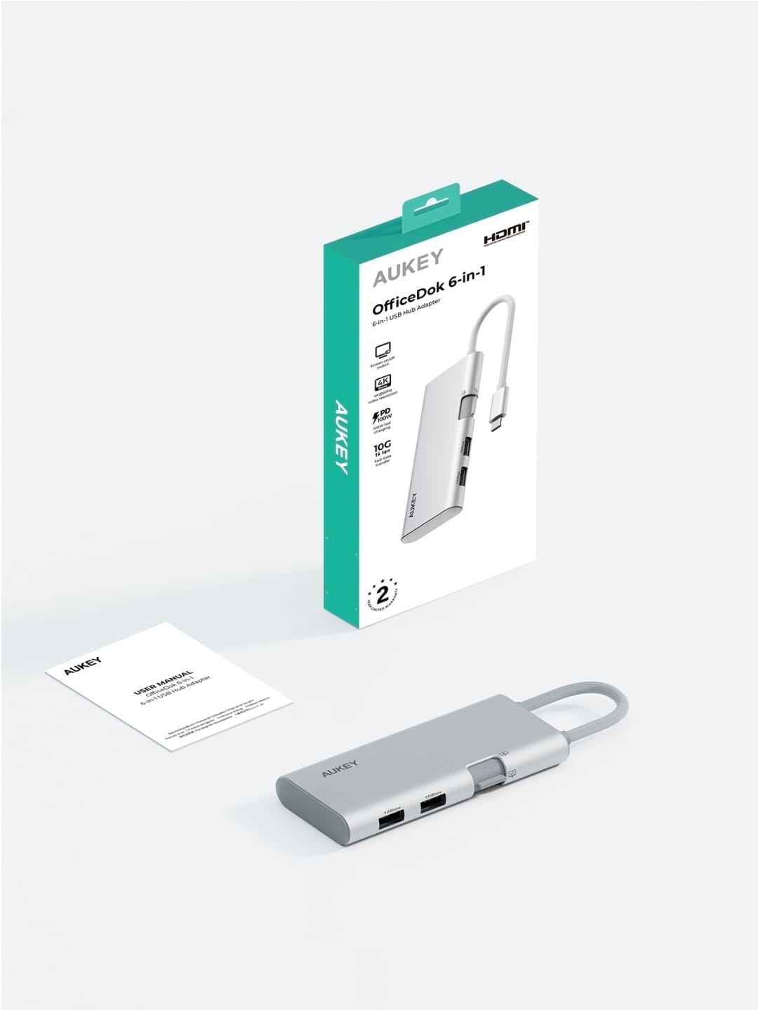 أوكي ترافيل دوك 6 في1 محول بيانات ، 1xHDMI ، 2xUSB-A ، 3xUSB-C) 10) جيجابايت في الثانية , 100واط ، 4K-60Hz UH-CUH02 ، ضمان عامين