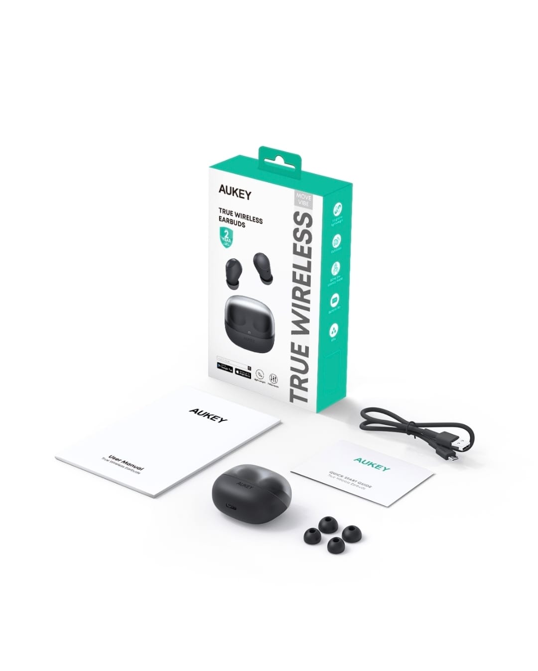 أوكي Move Vibe سماعة أذن لاسلكية ، بلوتوث 5.3 ، مقاومة للماء IPX4 ، بطارية تدوم لغاية 20 ساعة ، تحكم باللمس ، مساعد صوتي EP-M3A-GR ، ضمان عامين