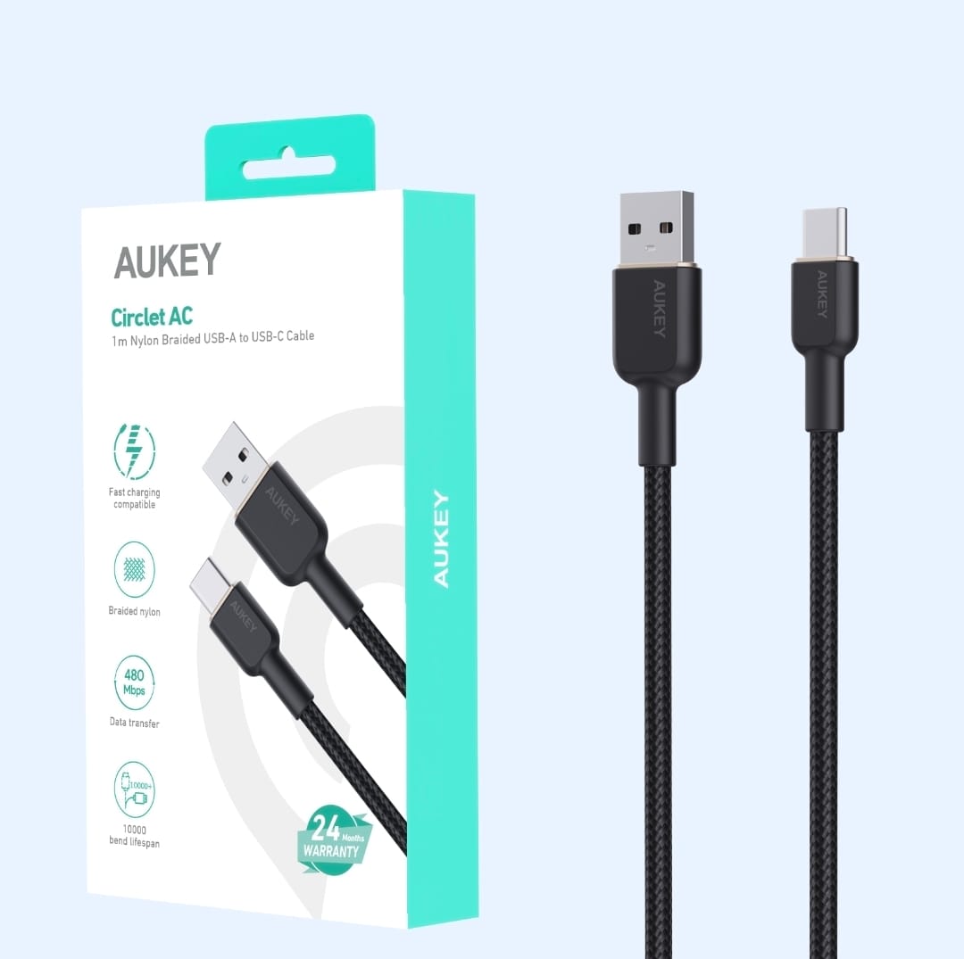 أوكي كيبل نايلون مضفر ، شحن و مزامنة USB-A إلى USB-C طول 1م  NAC1-BK ، ضمان عام